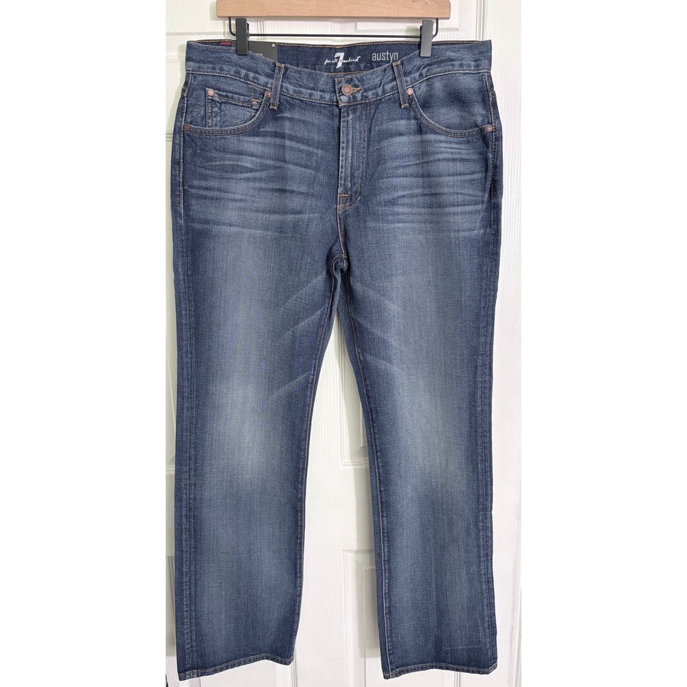 7 For All Mankind Austyn Relaxed Straight Jeans 36 x 33 Blue ATA046504A HRTG